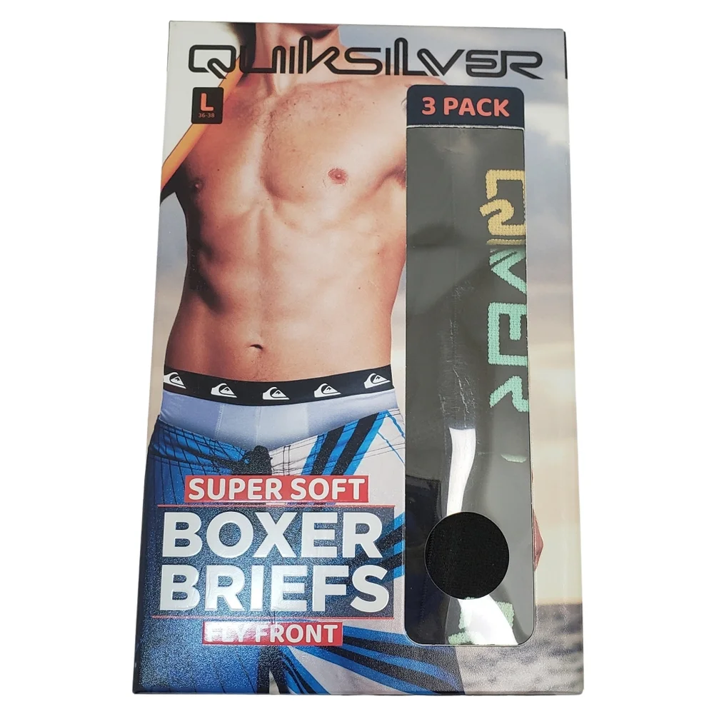 Quiksilver Men's Super Soft Boxer Briefs With Fly Front 3 Pairs NWT